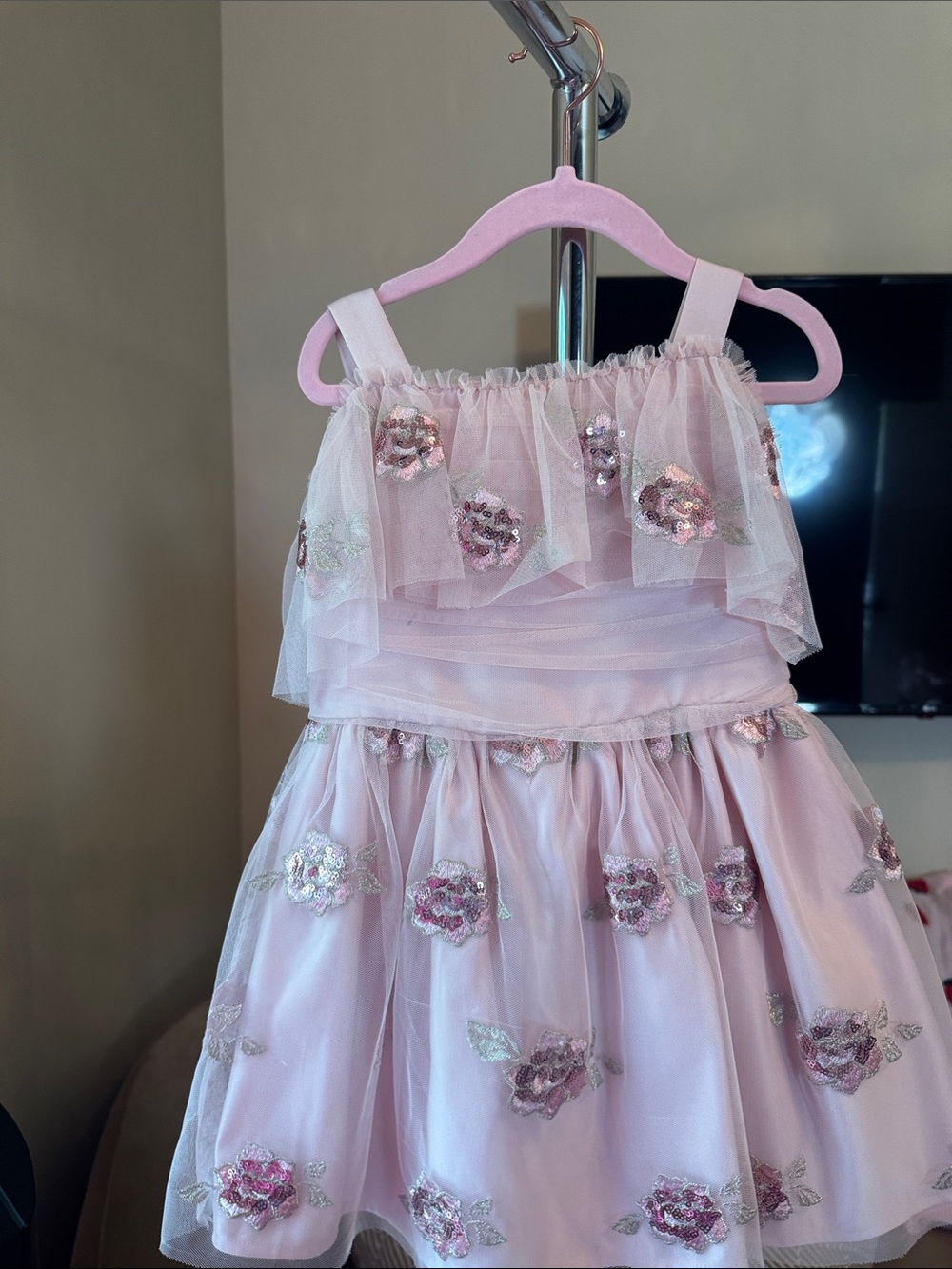 Disney Pink Floral Tulle Party Dress for Girls